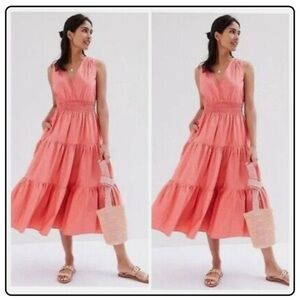 Anthropologie Maeve Tiered Midi Maxi Dress Coral Size 6